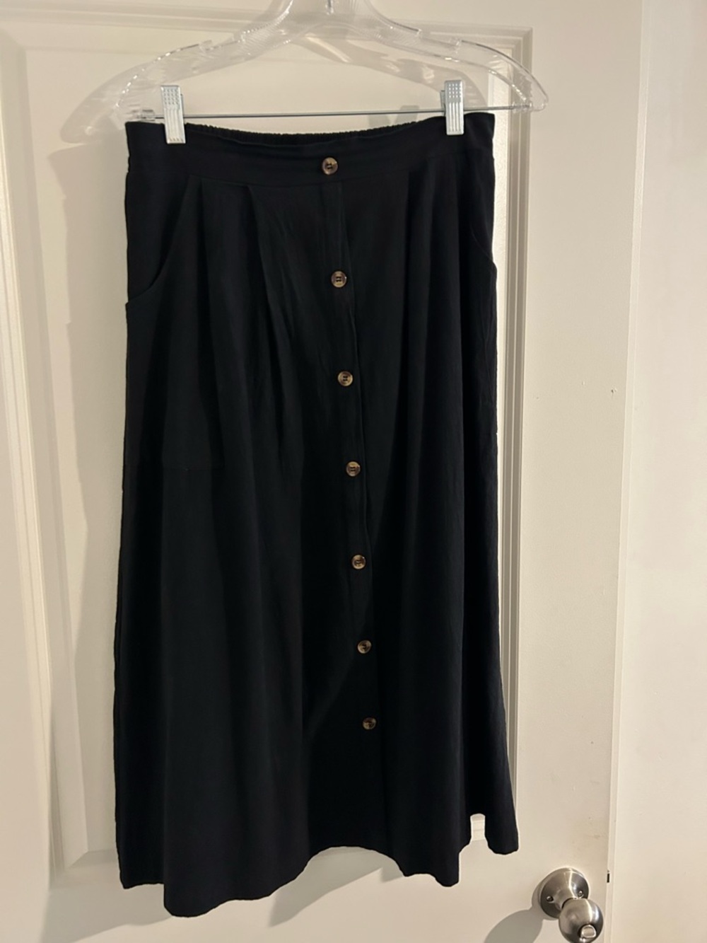 Black Button Down Midi Skirt